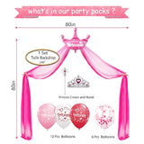 Princess Party Decorations - Princess Birthday Decorations Include Balloon Arch, Banner, Backdrop, Tablecloth, Tulle, Crown, Wand, Sash, Cake Topper, Girls Princess Birthday Party Supplies