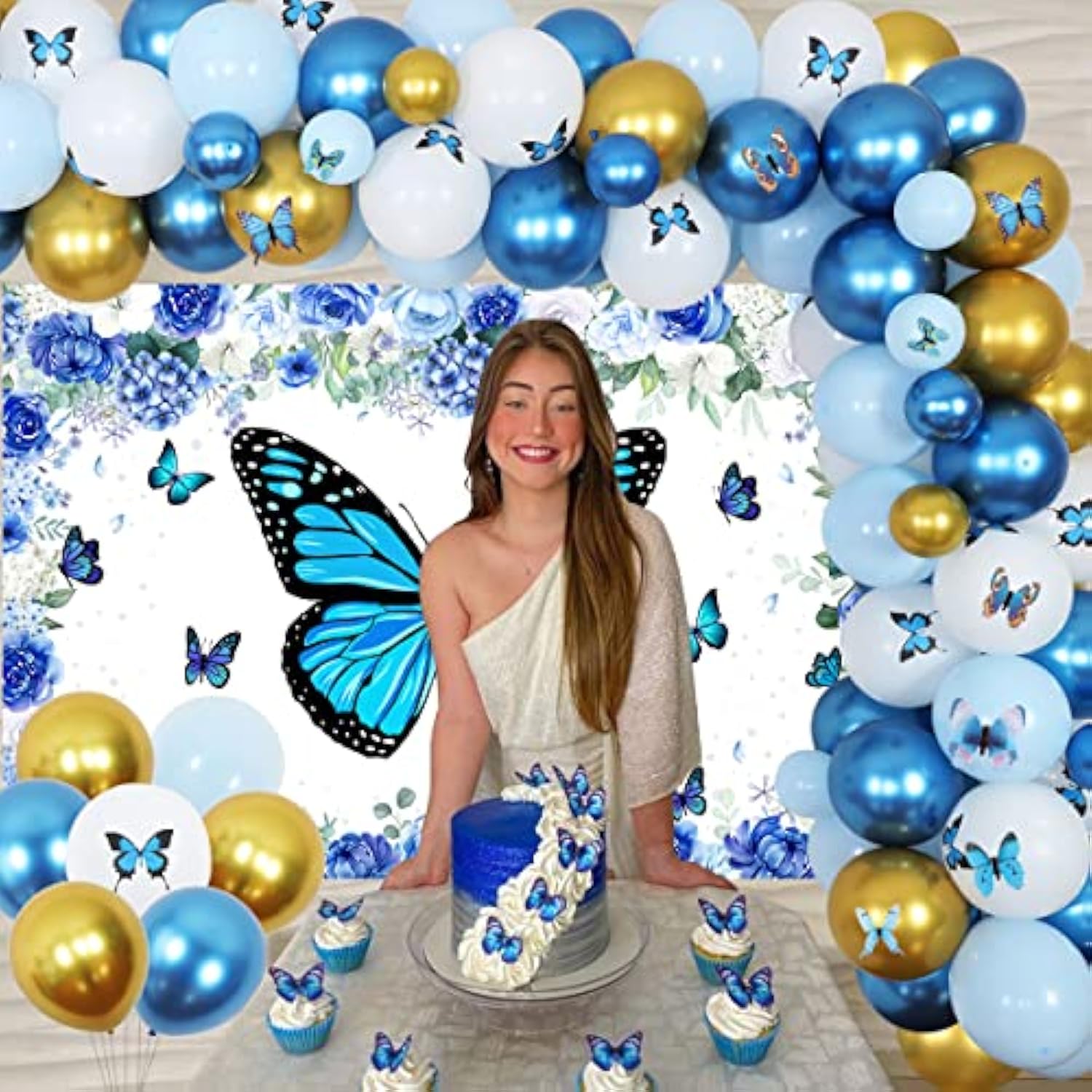 73Pcs Blue Butterfly Balloon Garland Arch Kit, Butterfly Flower Party