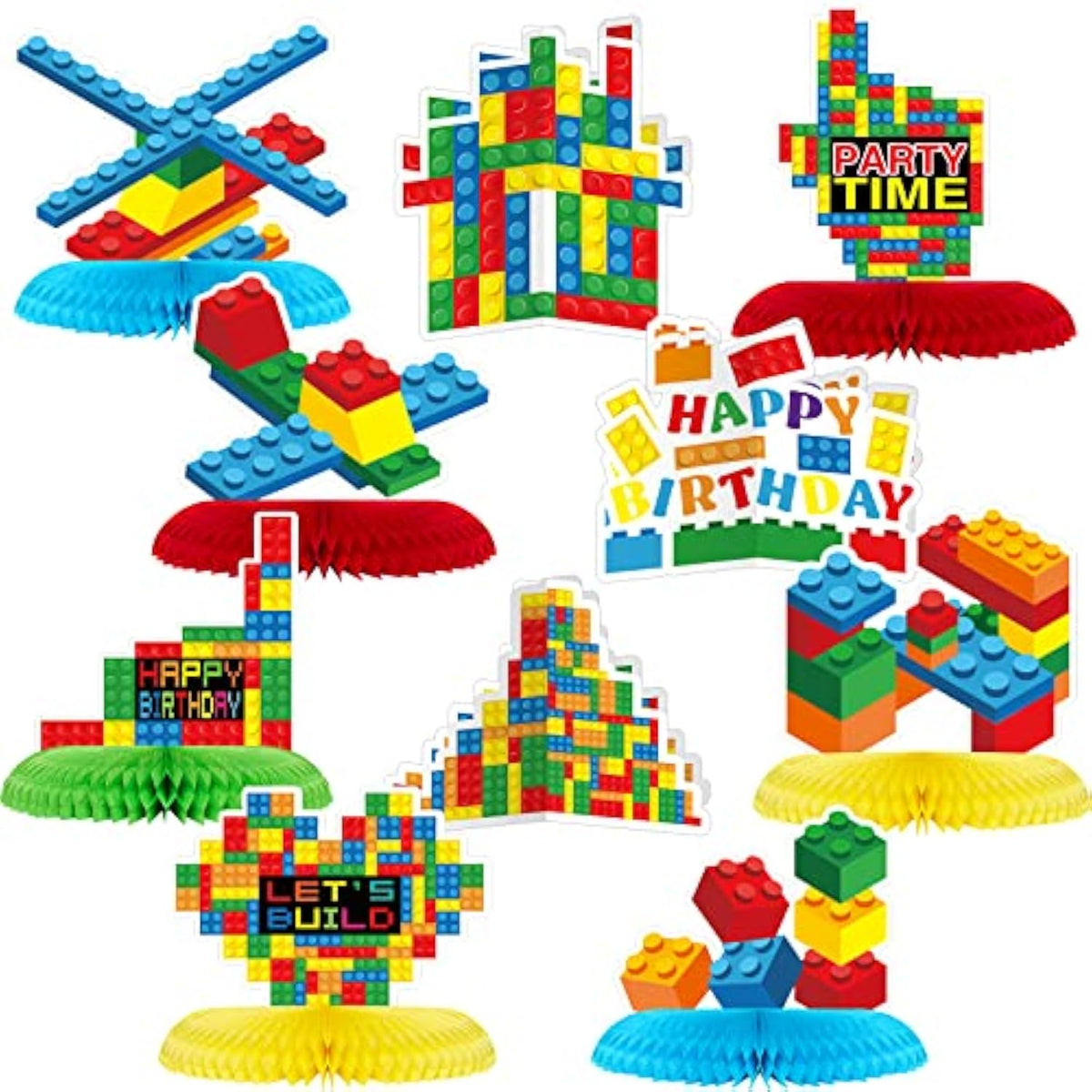 10 Pcs Building Block Birthday Party Supplies Building Block Table Cen