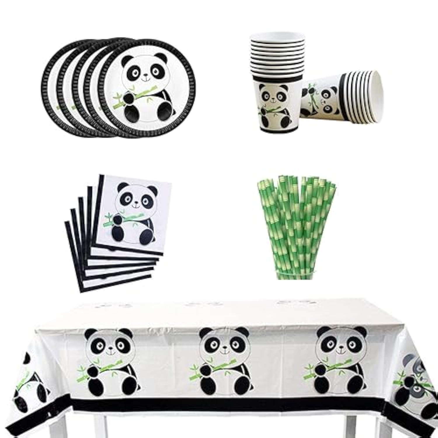 66 Pcs Panda Disposable Tableware Set Panda Party Supplies With Panda Plates Cups Napkins Straws Tablecloth For Kids Baby Shower Birthday Decorations