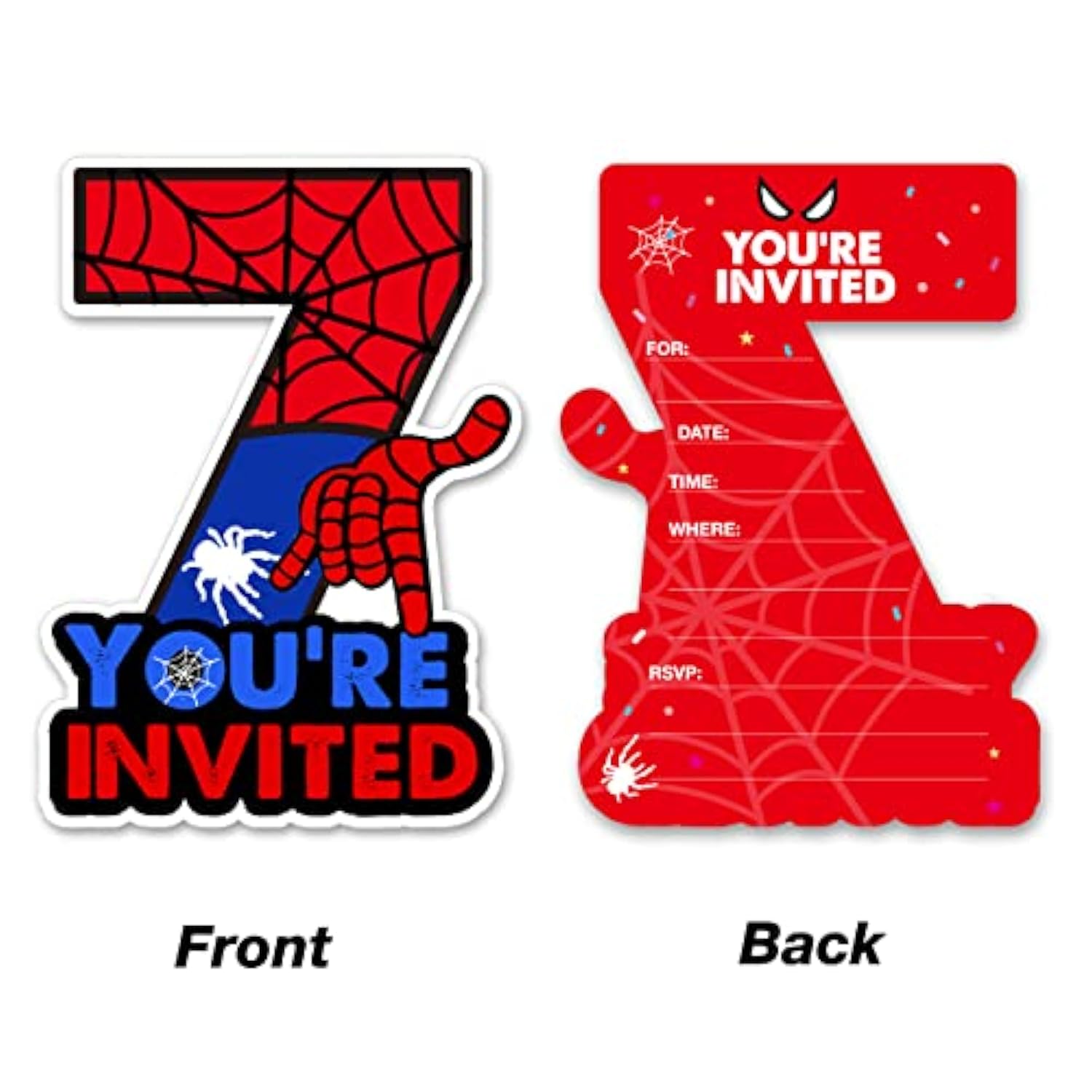 Cute Superhero 7Th Birthday Party Invitations Glitter Super Hero 7 Year Old Boy Birthday Shaped Invites Fill-In Invitations With Envelopes, Set Of 20