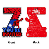 Cute Superhero 7Th Birthday Party Invitations Glitter Super Hero 7 Year Old Boy Birthday Shaped Invites Fill-In Invitations With Envelopes, Set Of 20