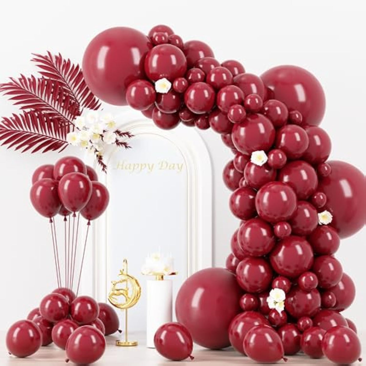 130PCS Burgundy Balloon Set – 18", 12", 10", 5" Wine Red Balloons for Weddings & Parties