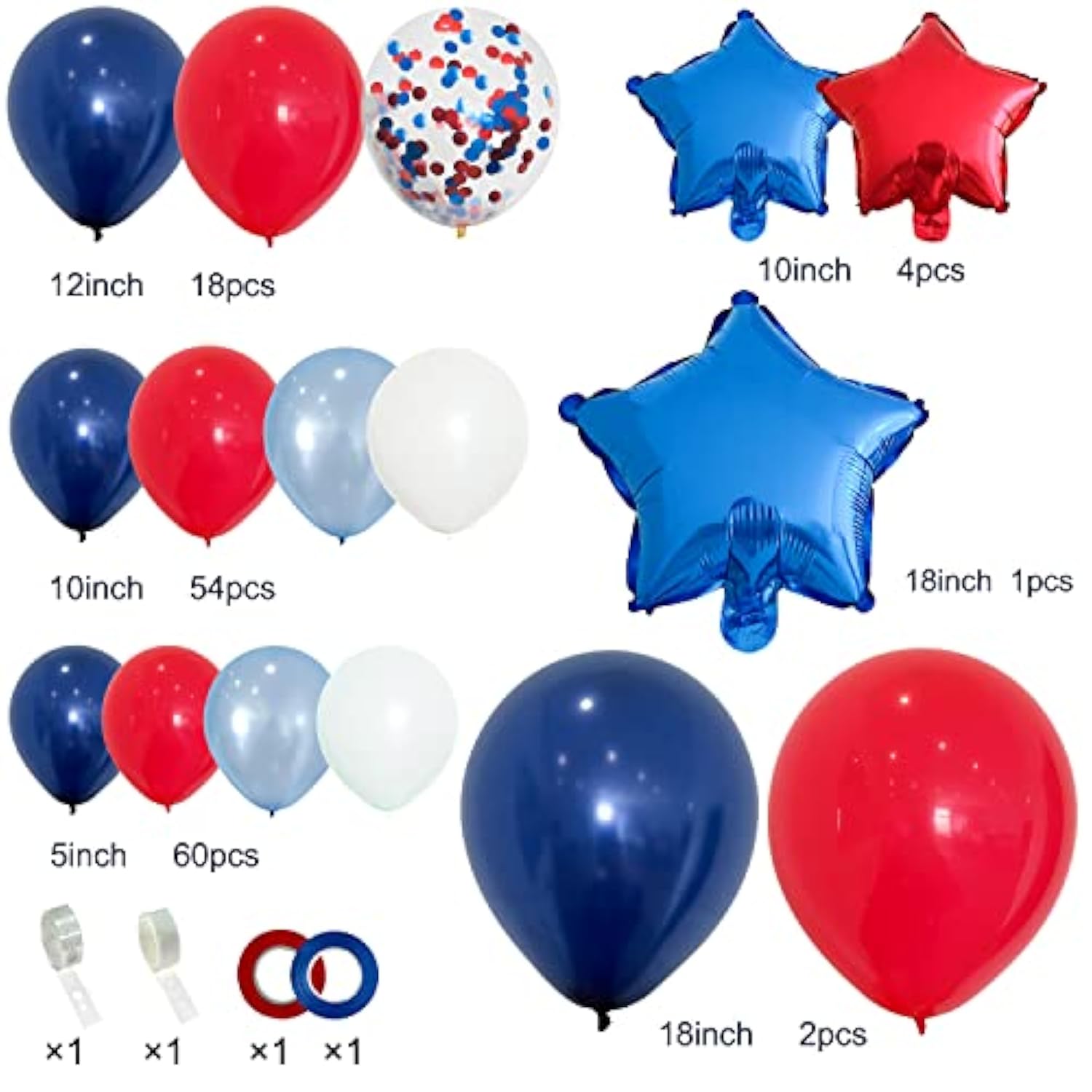 142PCS Red White Blue Balloon Garland Kit