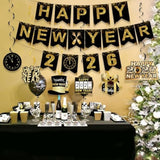 6 Pcs Black Gold Happy New Year 2026 Hanging Swirls Banner Decorations