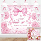 Pink Bow Baby Shower Backdrop for Girls 7x5FT A Sweet Little Girl is On His Way Banner Background Welcome Baby Girl Baby Shower Party Decorations Supplies Photo Props