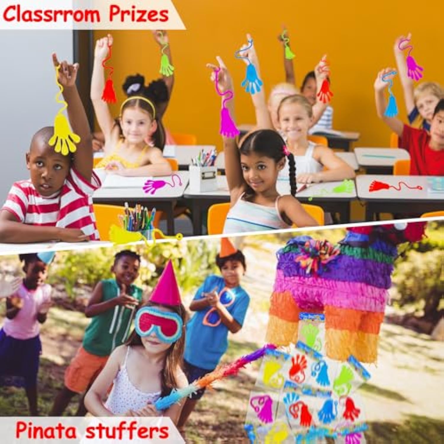 24Pcs Sticky Hands Feet For Kid Party Favor Easter Egg Filler Goodie Bag Stuffer Treasure Box Toy Classroom Prize Student Return Gift Bag Stuff Bulk Toy Pinata Filler Small Favor Slap Hand Supplies