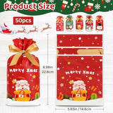 Christmas Treat Bags, 50Pcs Small Christmas Gift Bags Drawstring 5.8X9Inch Reusable Plastic Holiday Goodie Pouches For Party Favors Sweets Cookies