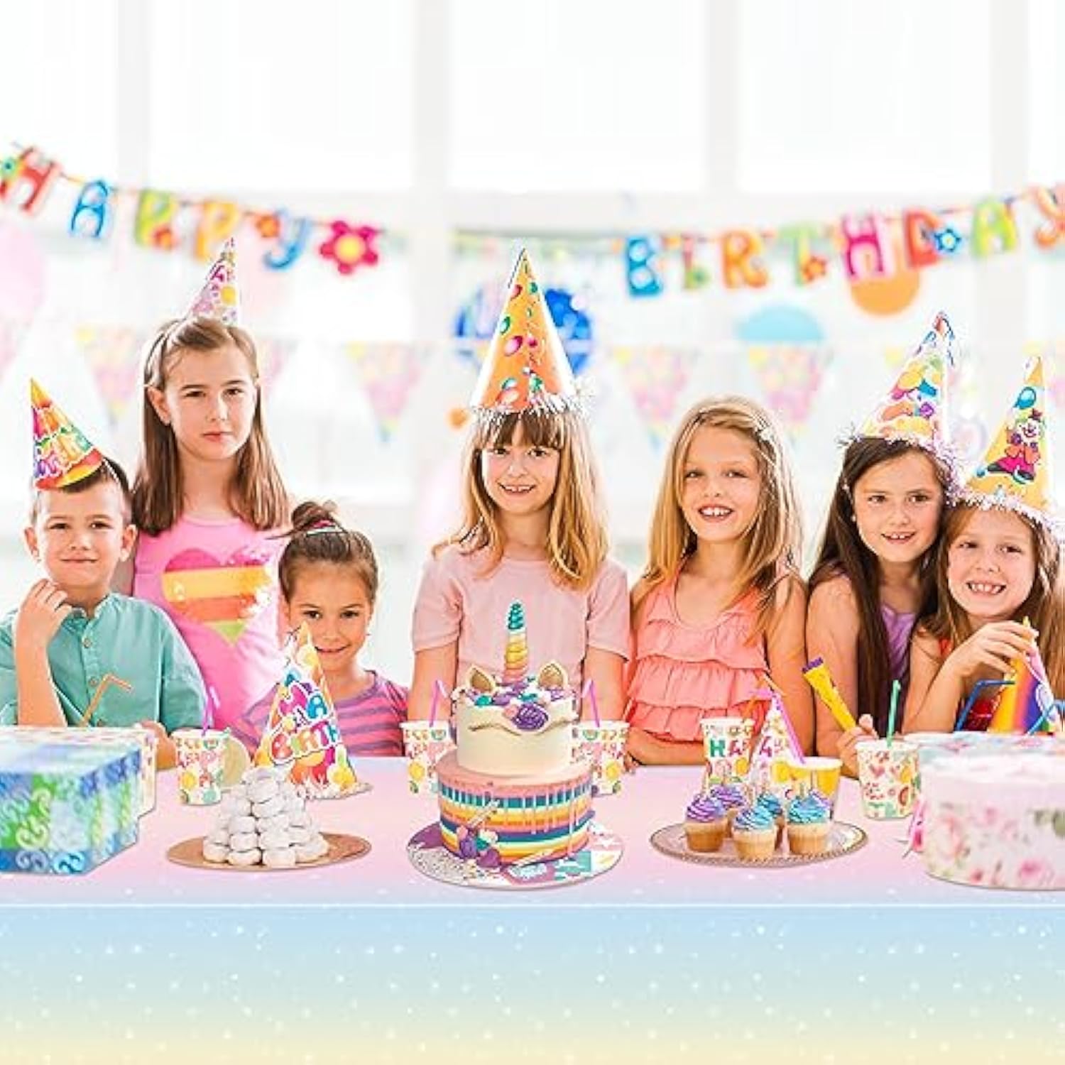 4 Pack Pastel Rainbow Tablecloths, 51X87'' Plastic Disposable Rectangle Pastel Table Cover For Girls Rainbow Birthday Party Decorations Baby Shower Party Supplies