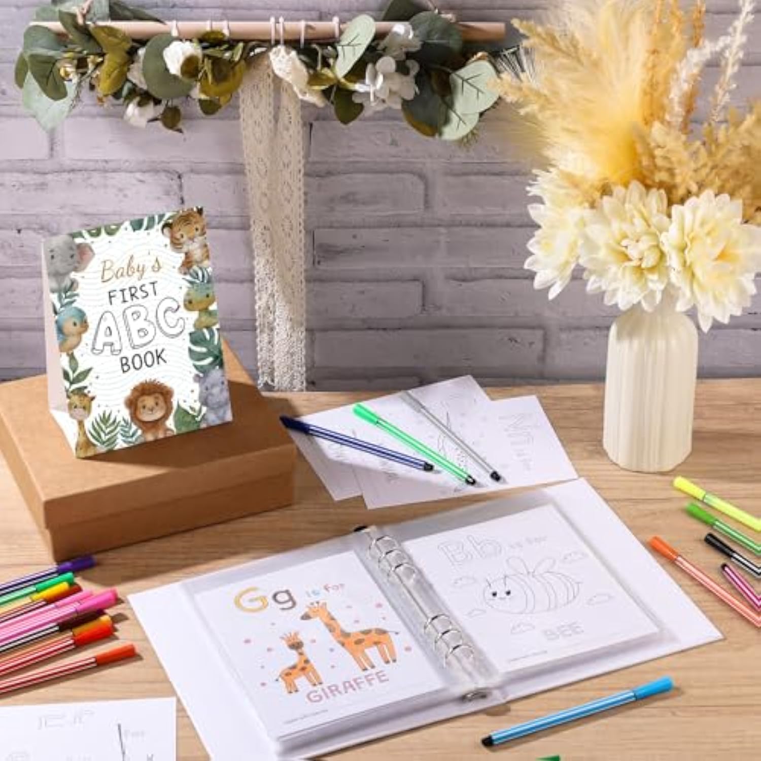 Baby Shower Games Baby'S First Abc Coloring Book 26 Curious Baby Activity Cards Animal Alphabet A To Z Coloring Card With 24 Watercolor Pen(Safari)