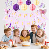 Birthday Decorations, Happy Birthday Banner With Honeycomb Balls, Butterfly Hanging Swirl Streamers, Circle Dots Garland, Happy Birthday Party Decorations For Women Girls