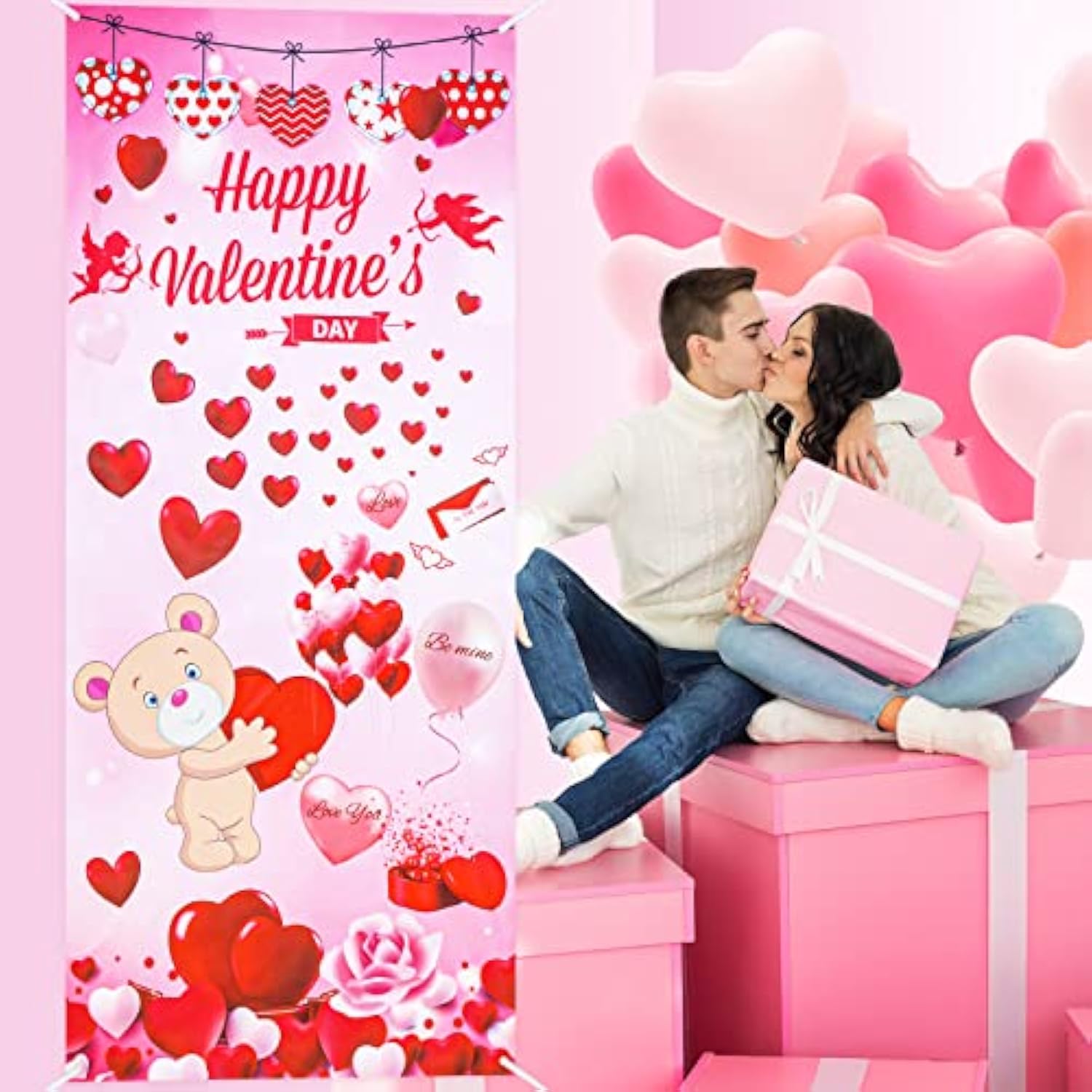 Happy Valentine'S Day Door Cover Large Fabric Valentines Day Accessori