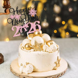 Happy New Year 2026 Cake Topper Black Pink Glitter for Holiday Party