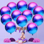 , Purple Galaxy Balloons - 22 Inch, Pack Of 12 | Round 4D Metallic Balloon For Galaxy Birthday Party Decorations | Iridescent Balloon | Purple And Blue Balloons For Mermaid Party Decorations