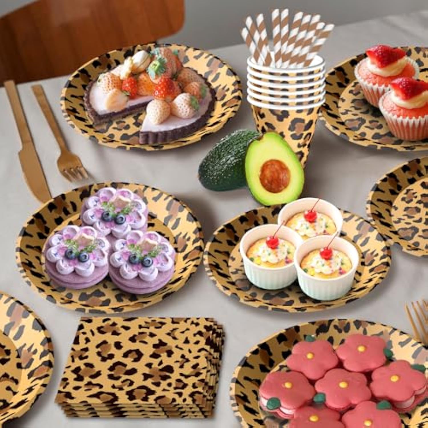 Cheetah Print Party Supplies Leopard Print Birthday Decorations Cheetah Plates And Napkins For Animal Leopard Theme Birthday Decorations Serves 20, 100 Pcs Disposable Party Dessert Dinnerwares