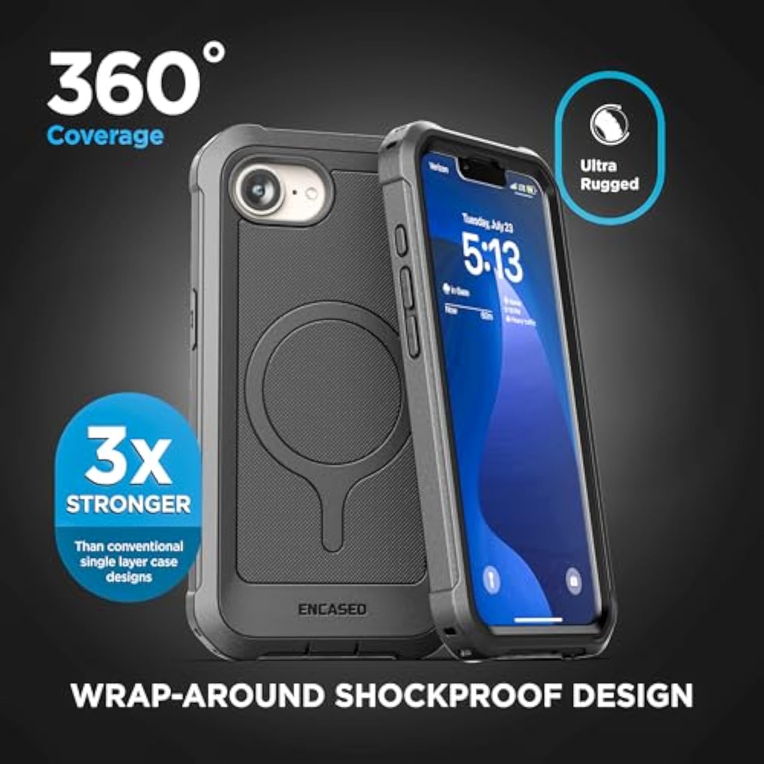 For Iphone 16E Case With Built-In Screen Protector, Compatible With Magsafe - Military Grade Protection With 360 Rugged Full-Body Coverage (Black)