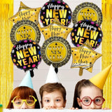 9pcs Black Gold New Year 2026 Star & Round Foil Balloons Decorations