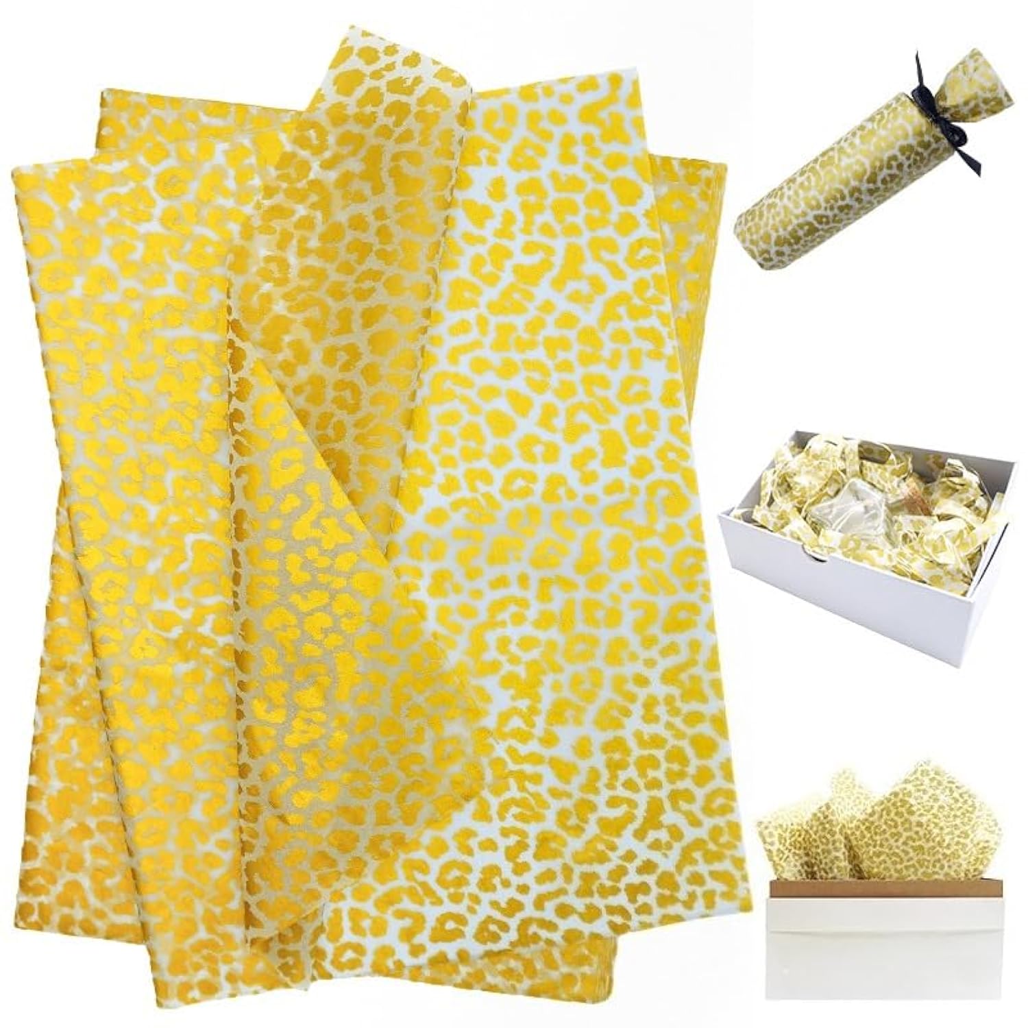 Golden Leopard Wrapping Paper 60 Sheets 20X14In Uitable For Birthdays, Thanksgiving, Halloween, Christmas And Other Holidays And Party Gift Packaging. ? (Golden)