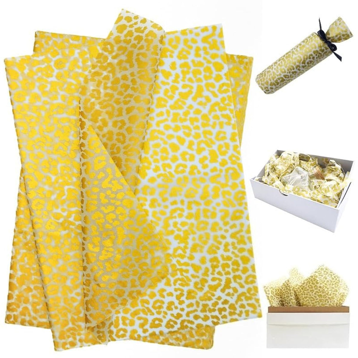 Golden Leopard Wrapping Paper 60 Sheets 20X14In Uitable For Birthdays, Thanksgiving, Halloween, Christmas And Other Holidays And Party Gift Packaging. ? (Golden)