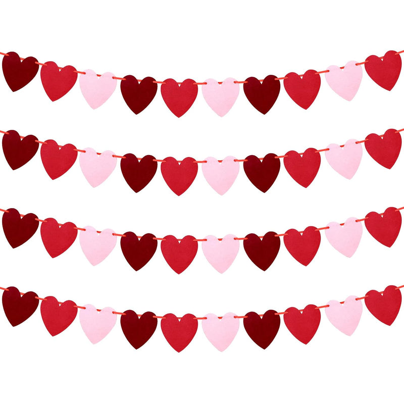 4 Pieces Felt Heart Garland Valentines Day Felt Hearts Banner For Vale