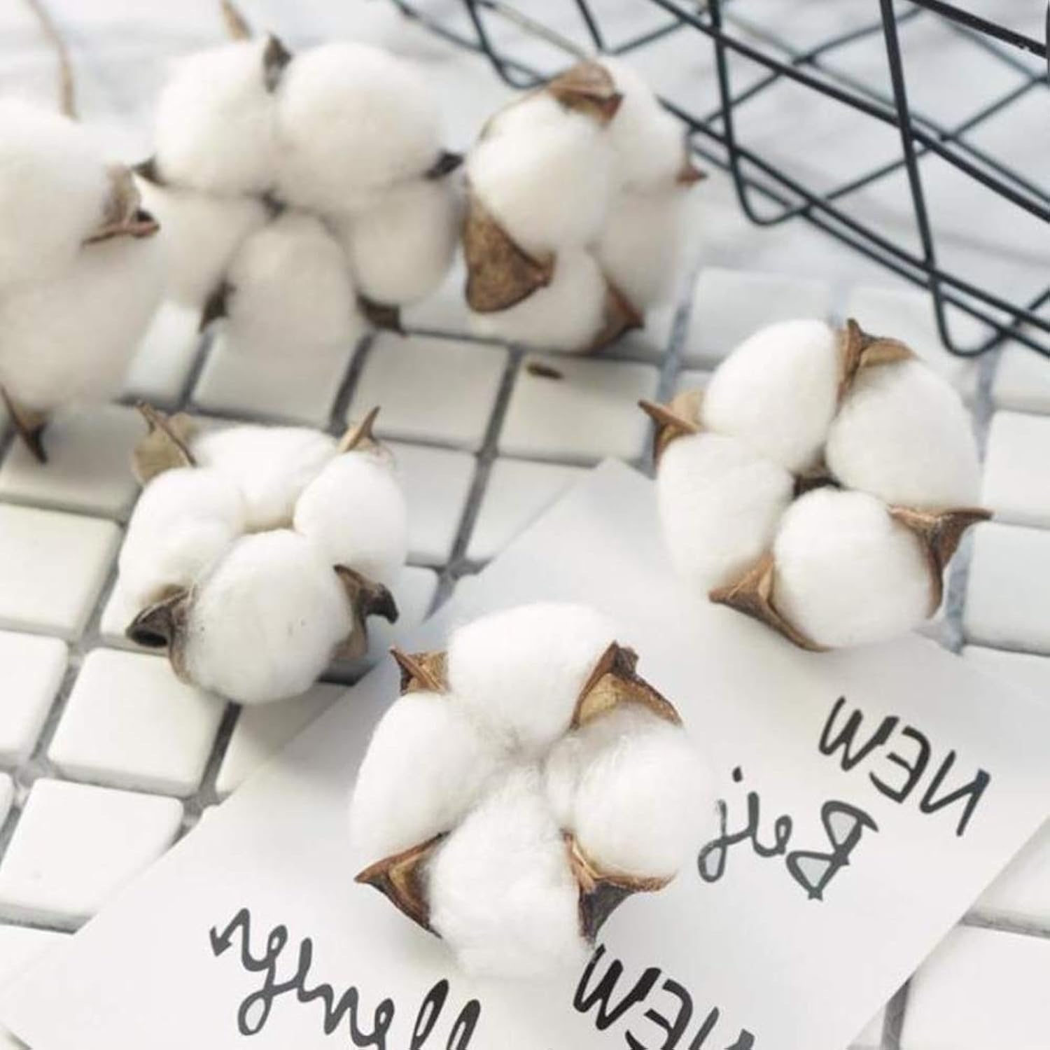 Cotton Stems 8 Packs With 15 Bolls, Natural Dried Flowers Cotton Sprigs For Vase Fillers And Floral Arrangements - Fall Decorations And Diy Crafts