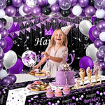 Purple And Black Party Decorations For Women, Purple Birthday Decorations For Girls Men With Purple Black Happy Birthday Backdrop Tablecloth Confetti Balloons Arch, Purple Party Supplies