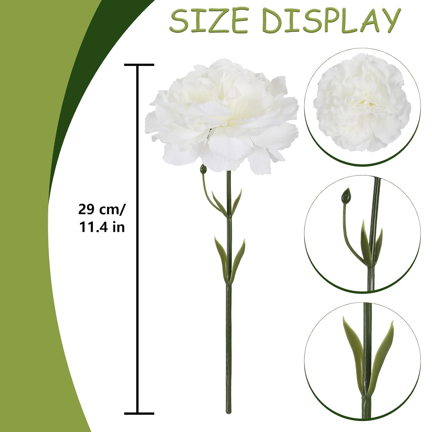 10 Pcs Artificial Carnations Realistic 10.6” White Carnations For Vase Office Living Room Bathroom Home Decor