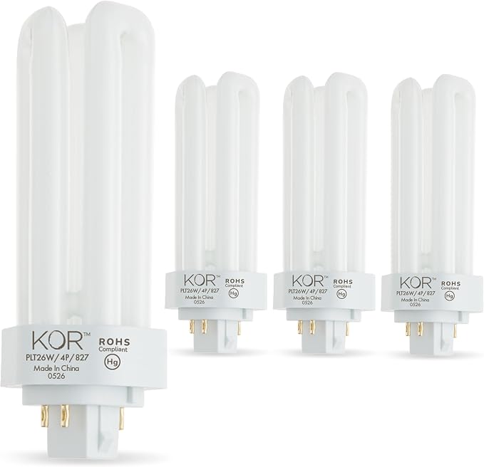 26W CFL Plug-In Bulbs GX24Q-3 4-Pin Base 2700K Warm White Triple Tube Replacement 4 Pack