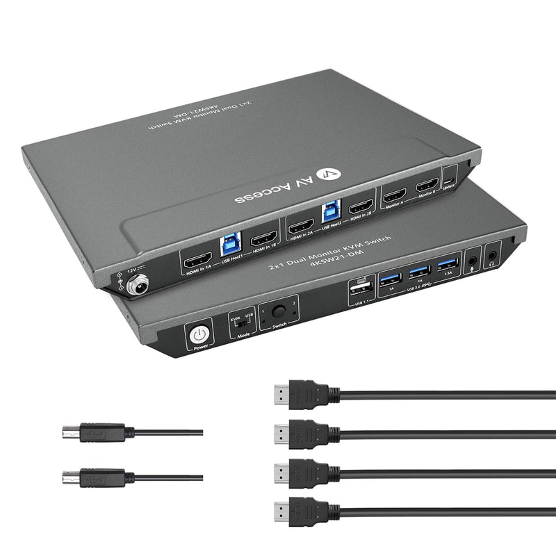 Av Access Kvm Switch Dual Monitor With 4 Hdmi Cables, 4K@60Hz, 2K@144Hz, 1080P