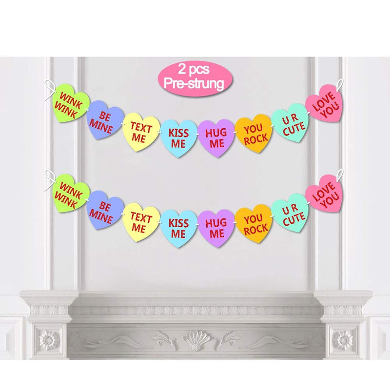 Candy Conversation Heart Valentines Day Banner Decoration,Glitter Pre-