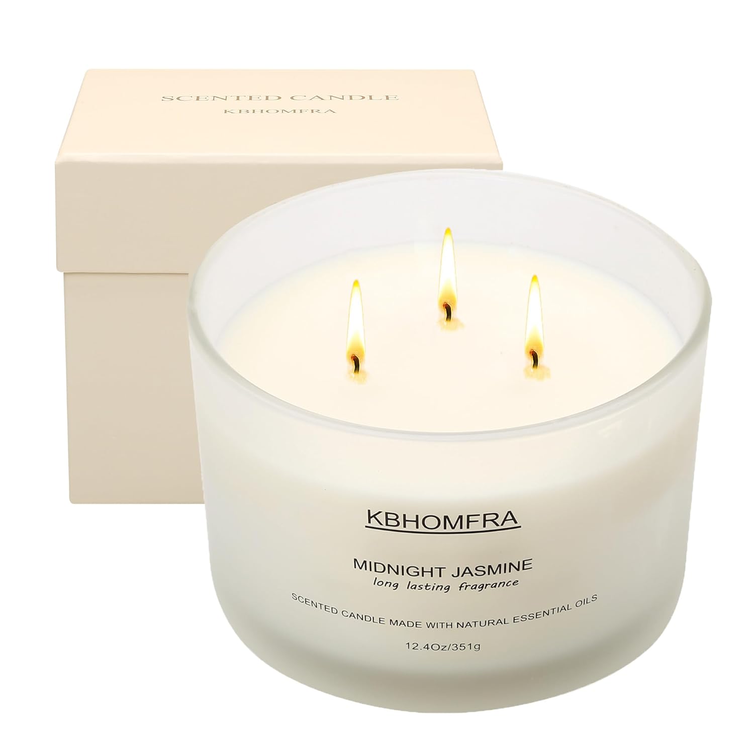 Scented Candle For Home,Jasmine Fragrant, Soy Wax 12.4Oz Large Capacity,3-Wick 70 Hours Burn,For Festival Luxury Gift,Sleep Decor Relaxation Ambience
