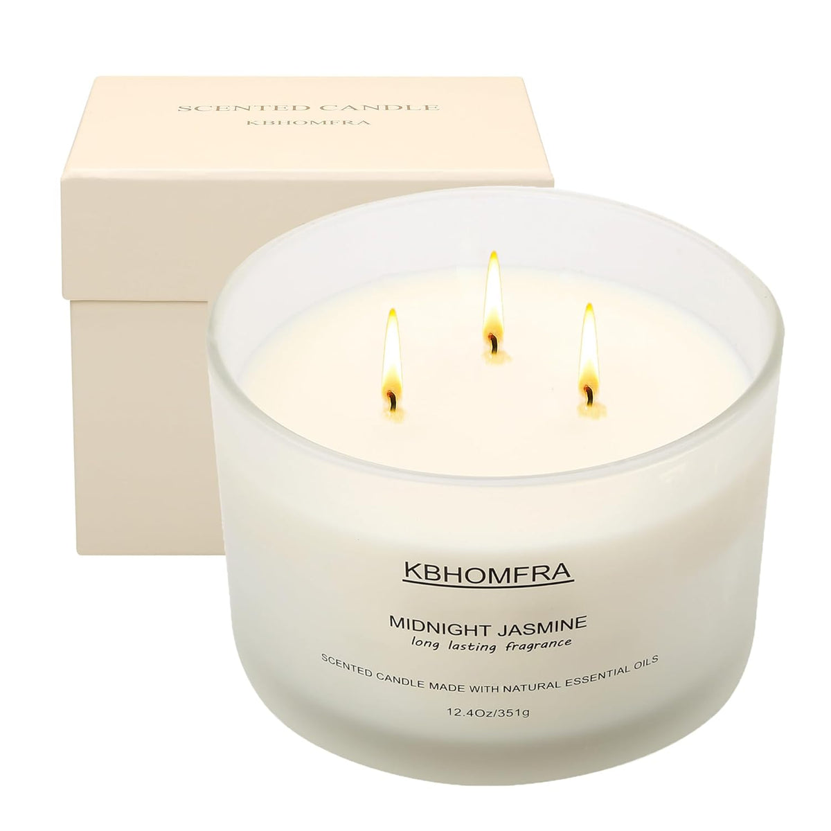Scented Candle For Home,Jasmine Fragrant, Soy Wax 12.4Oz Large Capacity,3-Wick 70 Hours Burn,For Festival Luxury Gift,Sleep Decor Relaxation Ambience