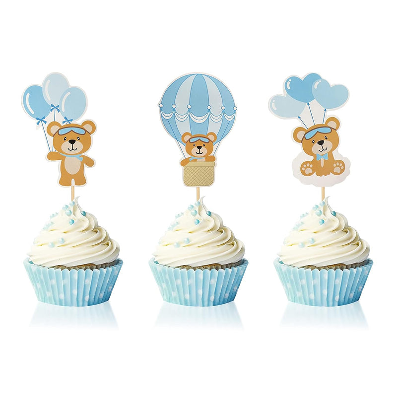 Hot Air Balloon Pilot Bear Cupcake Cake Toppers Aviator Fly Baby Showe