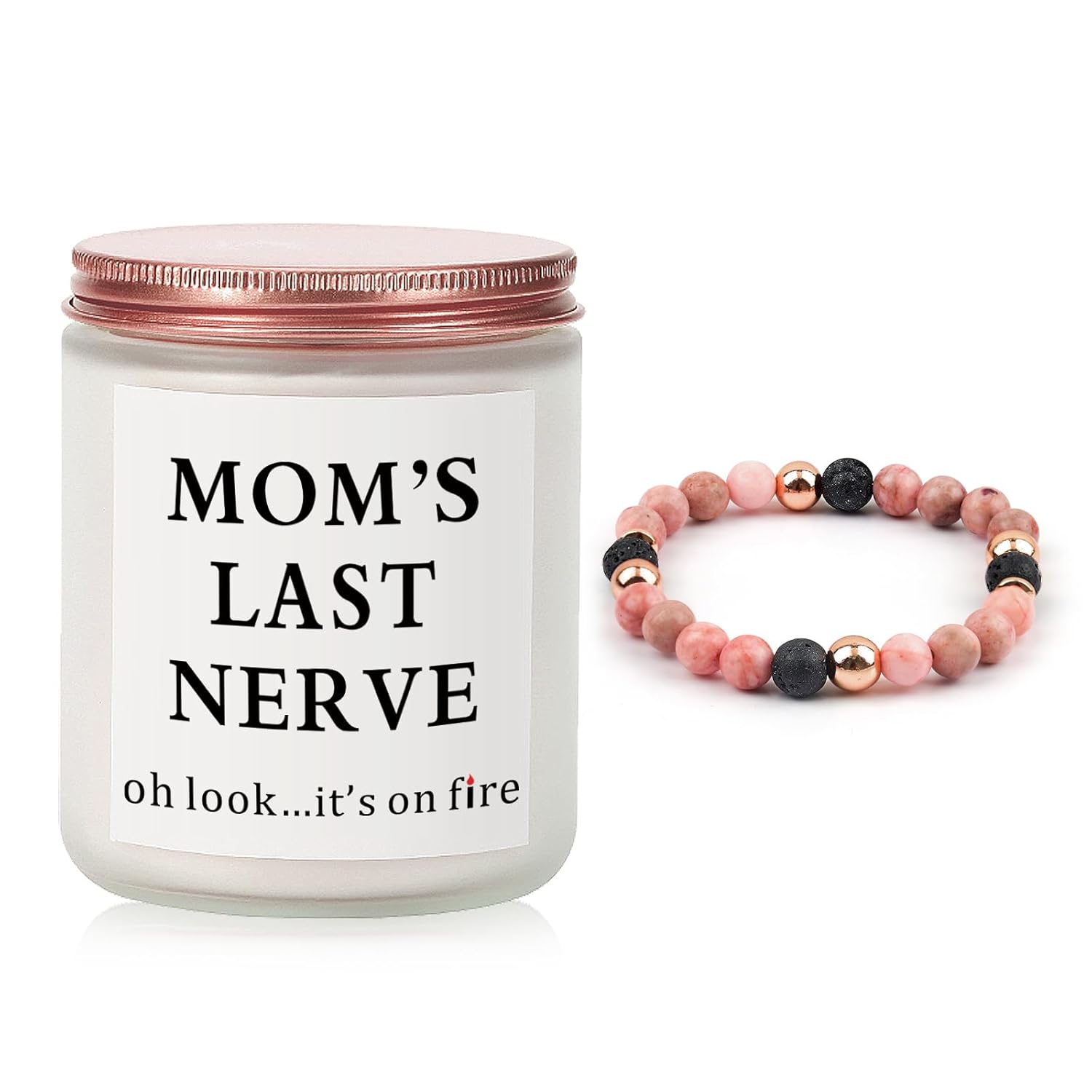 Birthday Gifts For Mom – For Overworked And Stressed Moms – Candle And Lava Stone Bracelet Gift Set – Mom’S Last Nerve On Fire