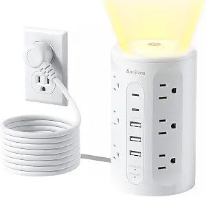 Power Strip Tower 12 Outlets 5 USB Ports 10FT Extension Cord Night Light