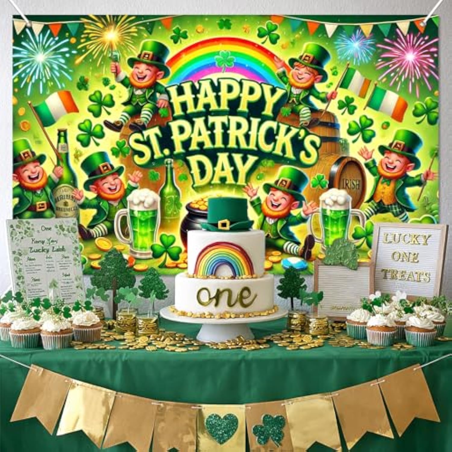 St. Patrick'S Day Banner 71X43 Inch Leprechaun Shamrock Irish Party Decorations Outdoor Porch Entrance Celebration Green Holiday Display Background For Happy St. Patrick'S Day Decor
