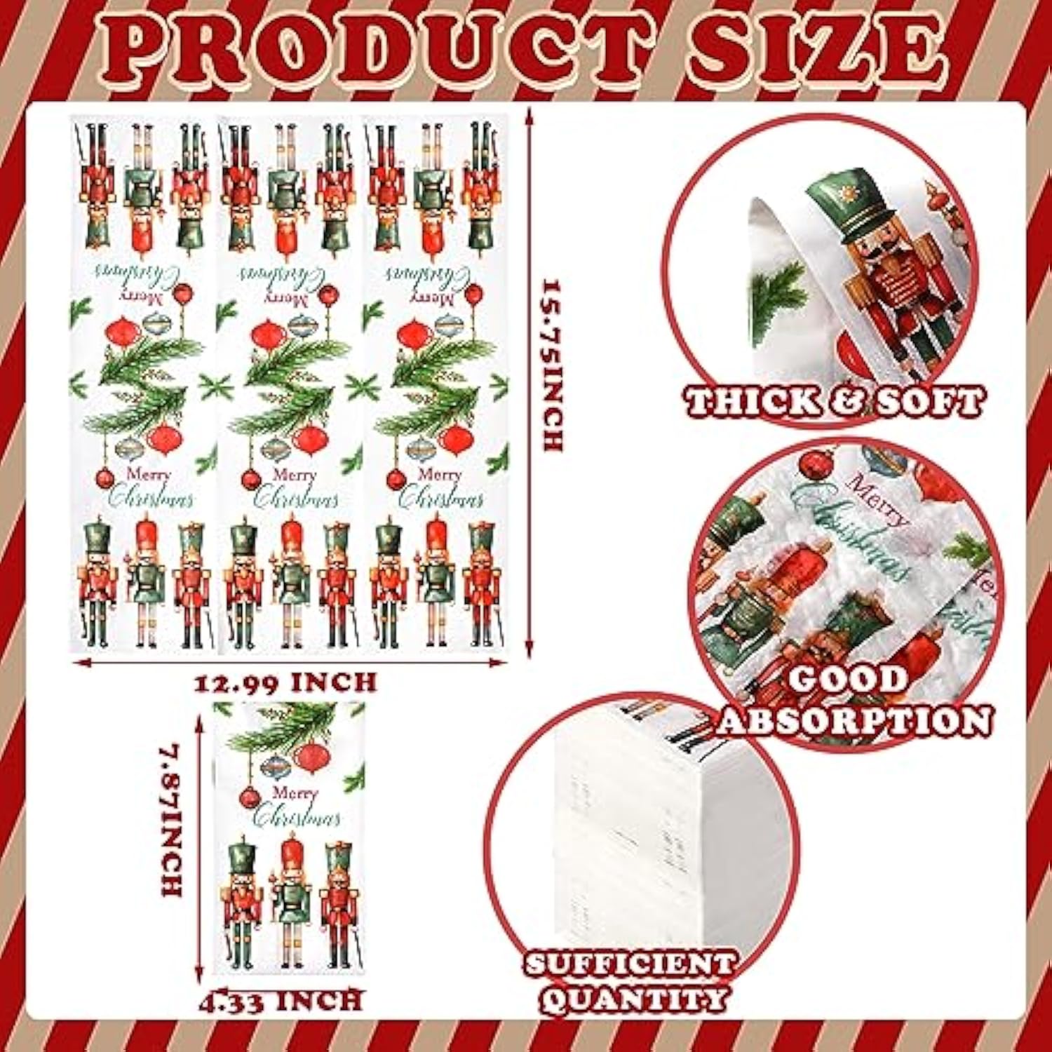 200 Pcs Christmas Nutcrackers Guest Paper Napkin 2 Ply Disposable Hand Towel For Bathroom Merry Christmas Paper Napkin Dining Table Decoration For Xmas Party Winter Indoor Outdoor