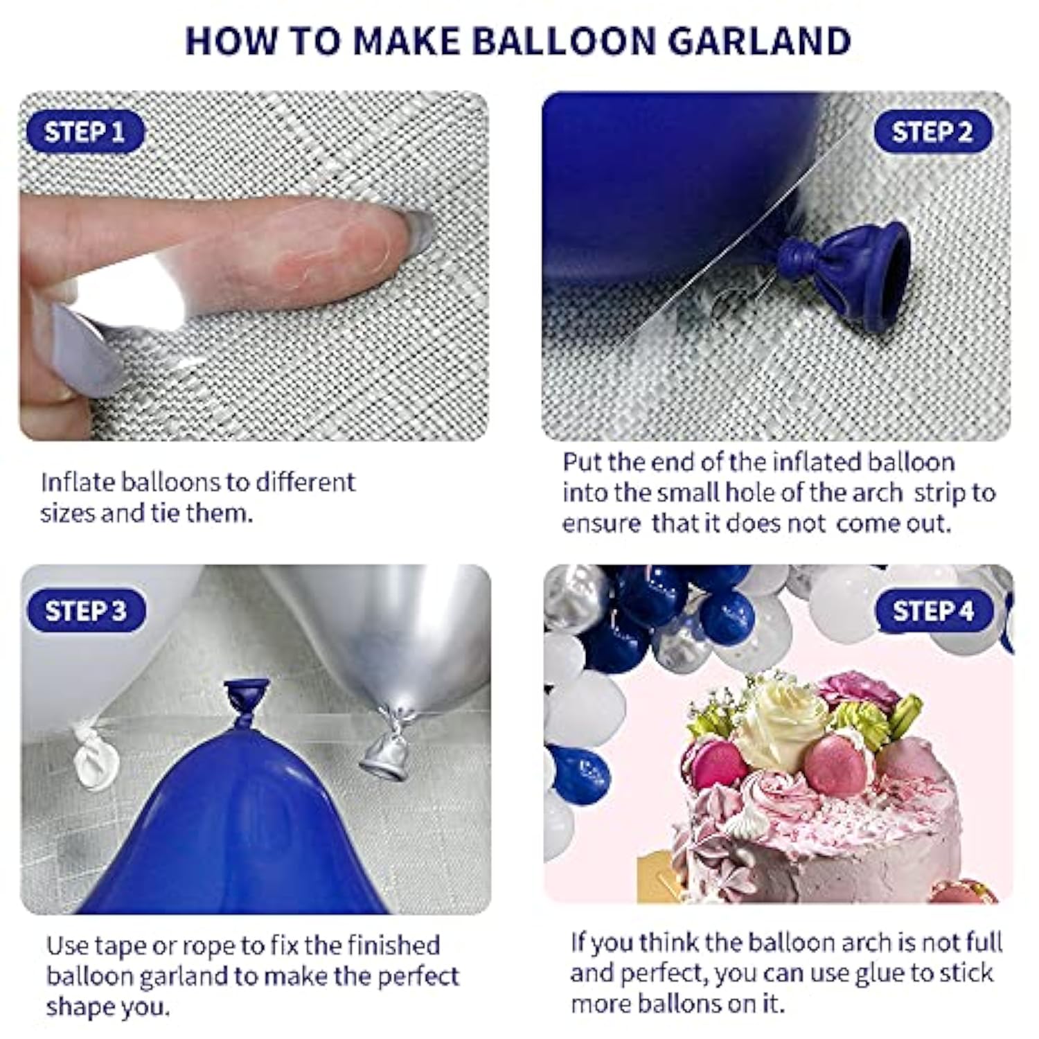 145Pcs Navy Blue Silver Balloons Garland Kit, Royal Blue Silver White