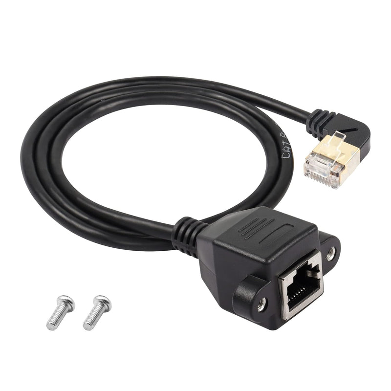 90 Degree Right Angle Cat8 Lan Cable, Rj45 Male To Female Shielded Ethernet Ne