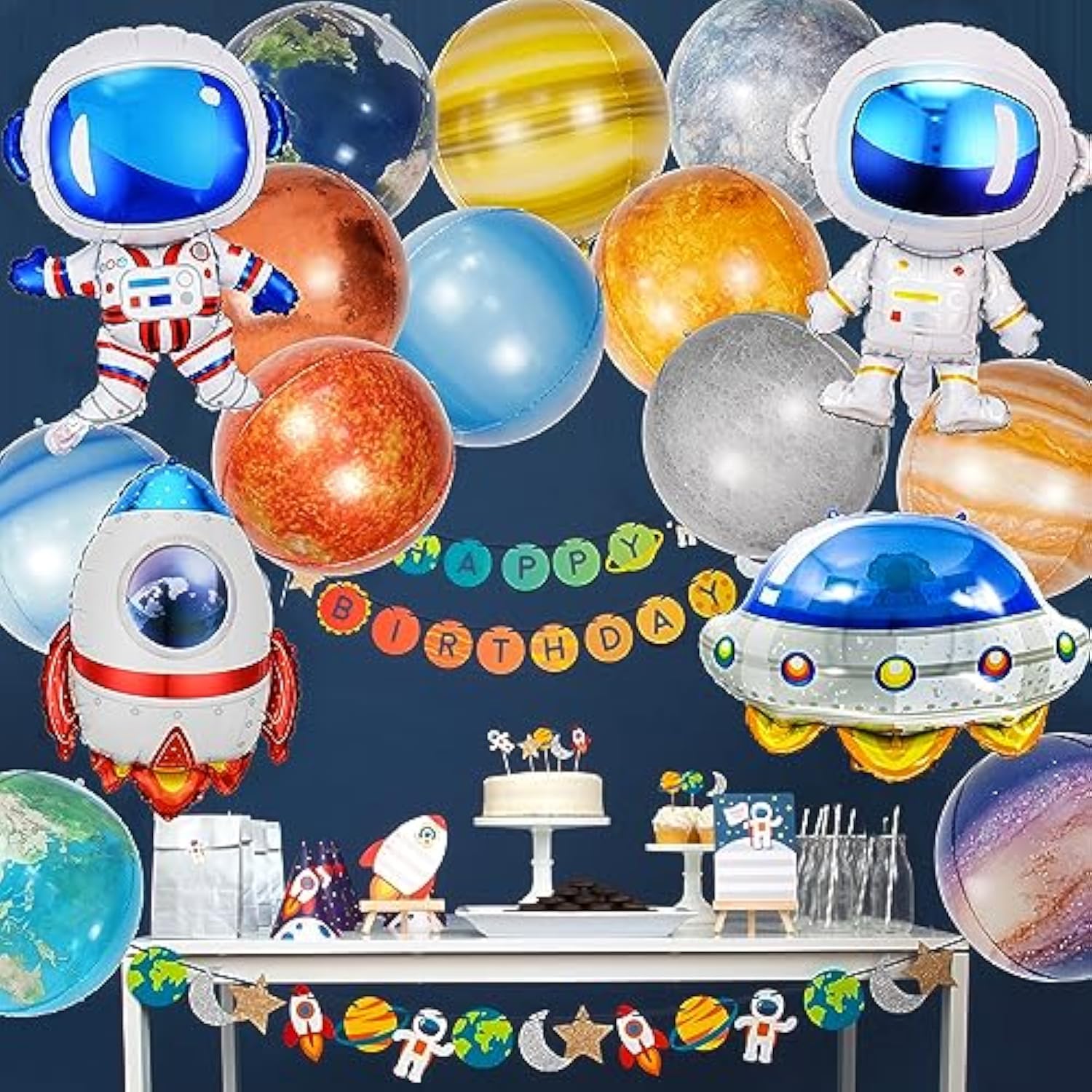 16 Pieces Galaxy Space Balloons - Large Outer Themed Decorations Rocket Spaceship Astronaut Planet Foil Balloons For Kids Birthday Baby Shower Party Supplies