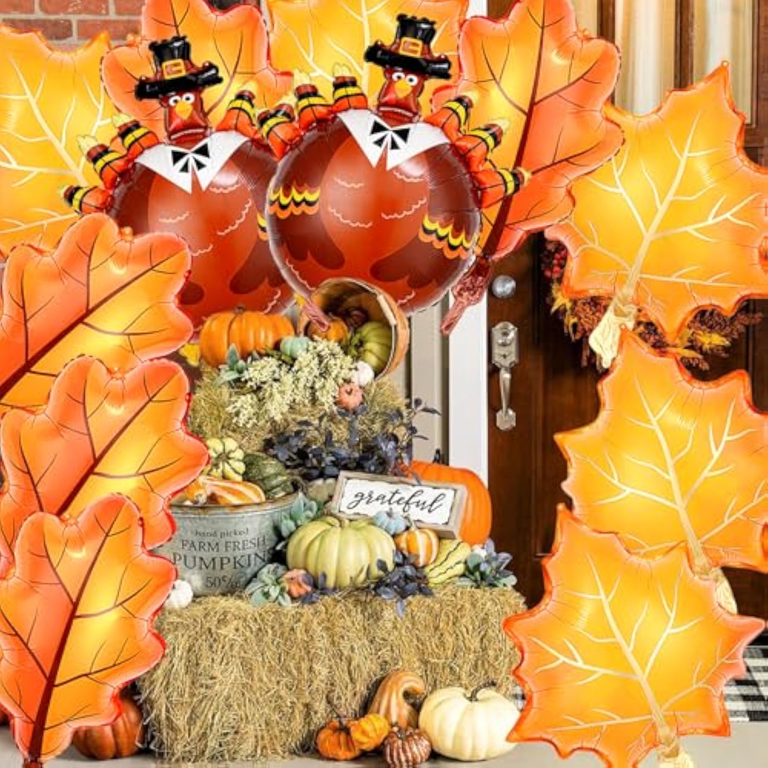 12 Pcs Fall Leaves Turkey Foil Balloons Thanksgiving Autumn Harvest Party Decor