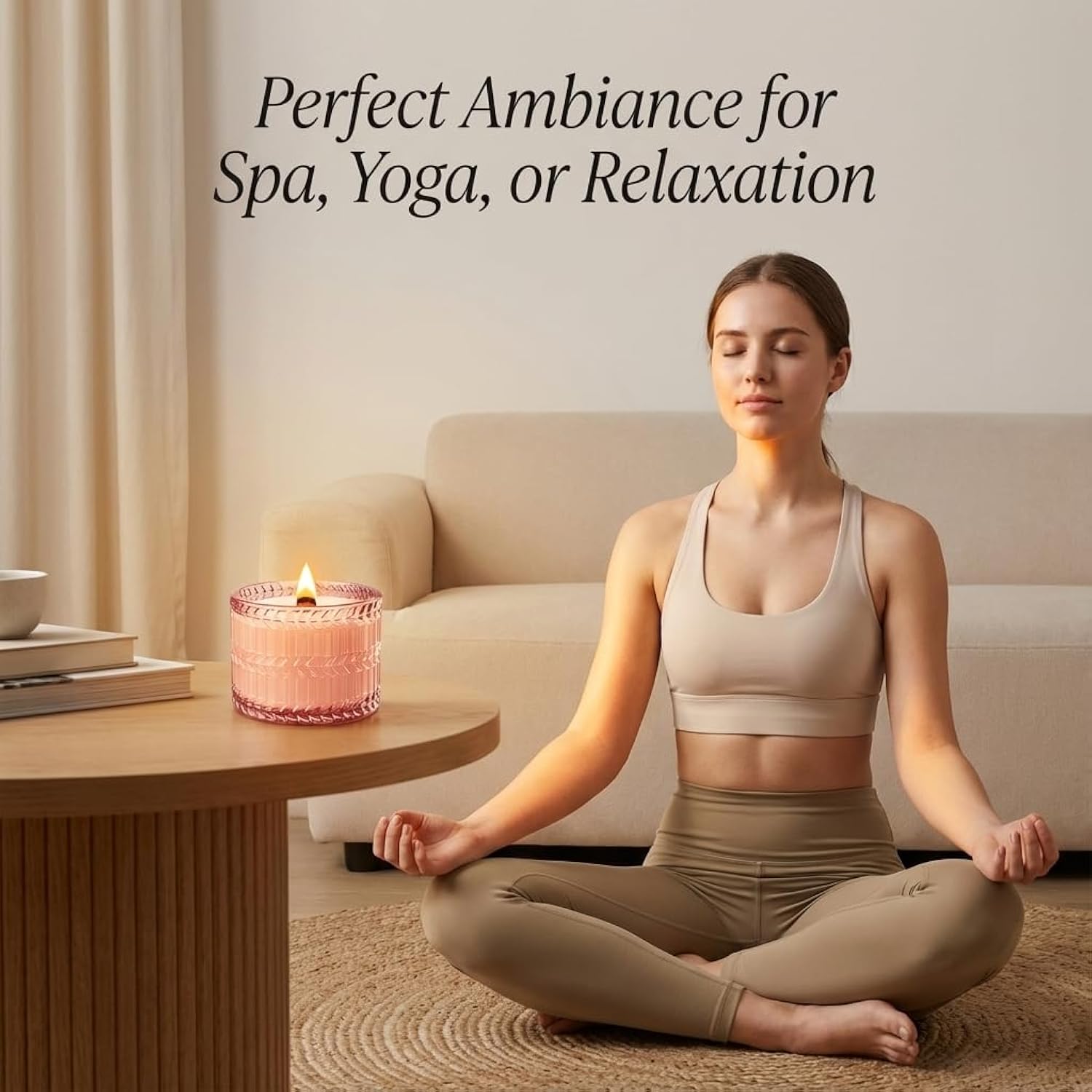 Sandalwood Rose Scented Candle For Home Scented, Santal Wood Wick Decorative Candles, Aromatherapy Candles For Women, Pink Soy Candles Non Toxic Candle, 7.4 Oz 55 Hours Long Burn Time