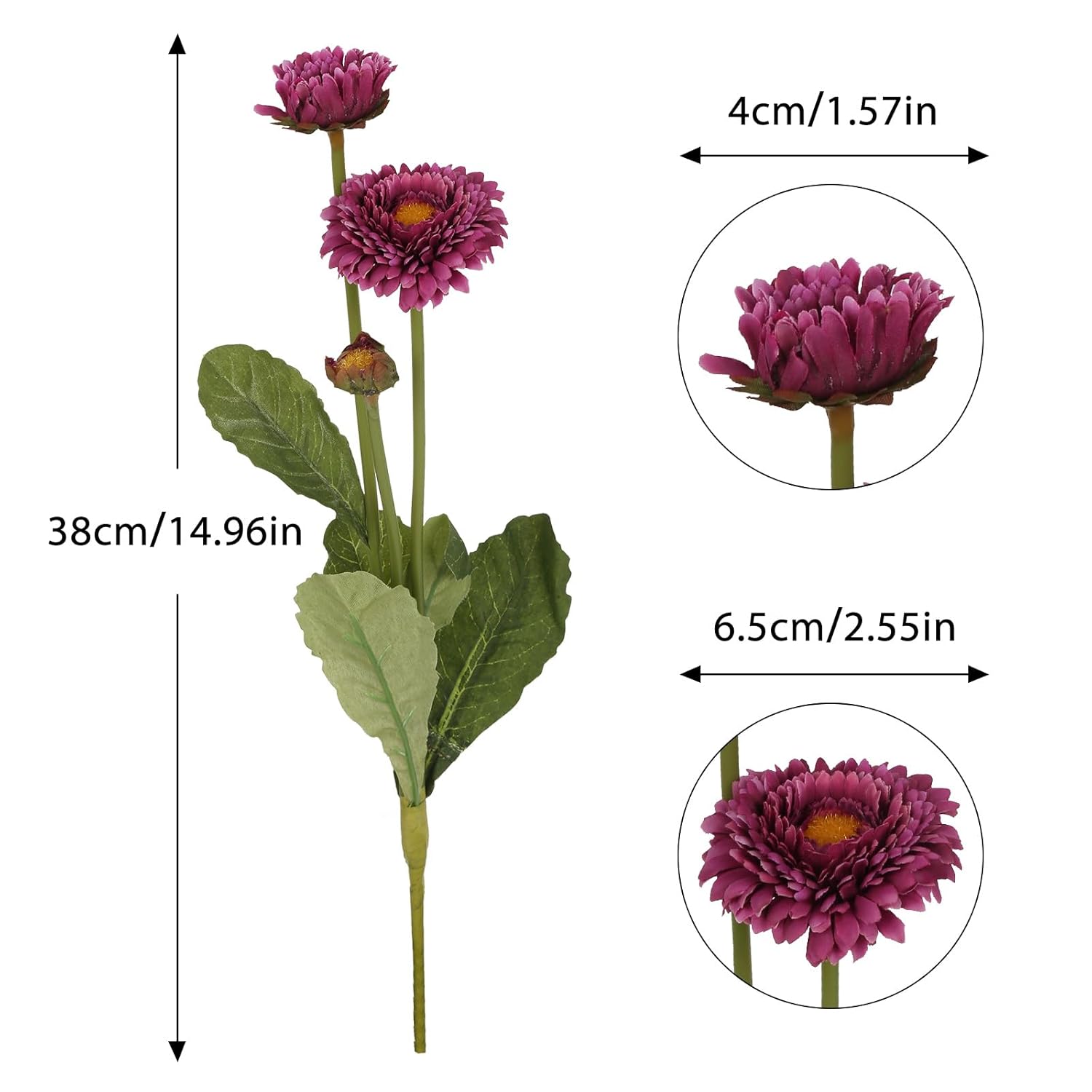 Purple Daisy Flowers Artificial 8Pcs Realistic Faux Chrysanthemum Silk Calendula Flowers With Stems For Wedding Bouquet Home Party Decoration(Purple)