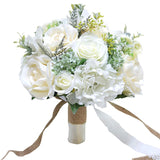 9.8" Bridal Holding Wedding Bouquet Real-Looking Mixed Flowers Ivory Greenery Bridal Throw Bouquet For Brides Bridesmaid Wedding Hold Flower, Ivory