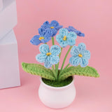 Knitting Crochet Flowers Potted Plants, Fake Forget Me Not Flowers For Friends, Family And Lover, Artificial Handmade Flowers For Valentines Birthday Wedding Gift And Home Decor (Gblue)