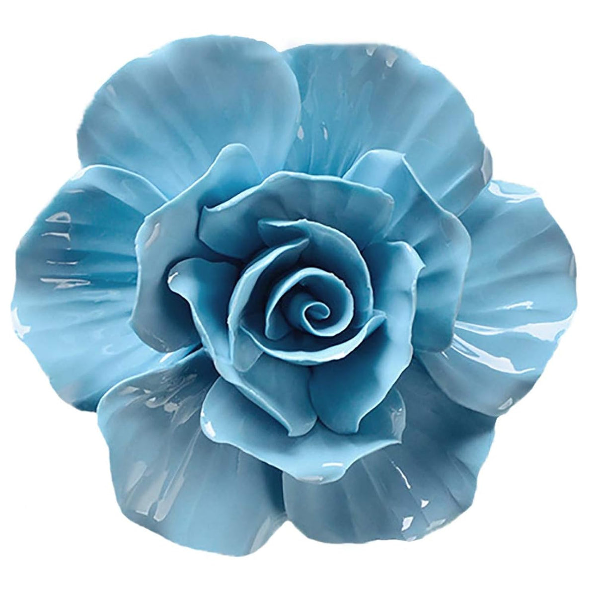 Rose Ceramic Flower Wall Décor Artificial 3D Flower Wall Art For Living Room Home Hallway Bedroom Kitchen Farmhouse Bathroom Dining Room, Blue, 5.51 Inch