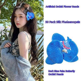 50 Pcs Orchid Petals Artificial Decorations Orchids Heads Flowers Faux Silk Phalaenopsis Butterfly Flower Heads For Handmade Diy Home Wedding Party Decoration (Blue)