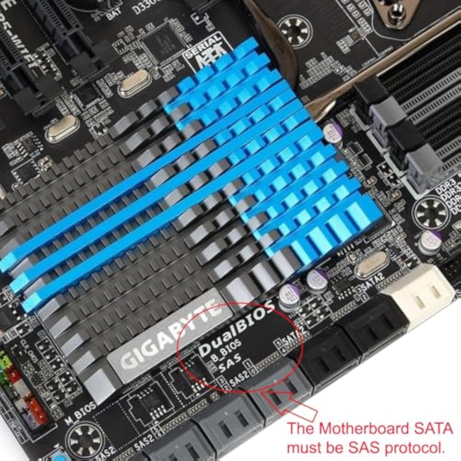 cablecc SFF-8482 SAS 29 Pin to 7 Pin SATA Hard Disk Drive Raid Cable with 15 P