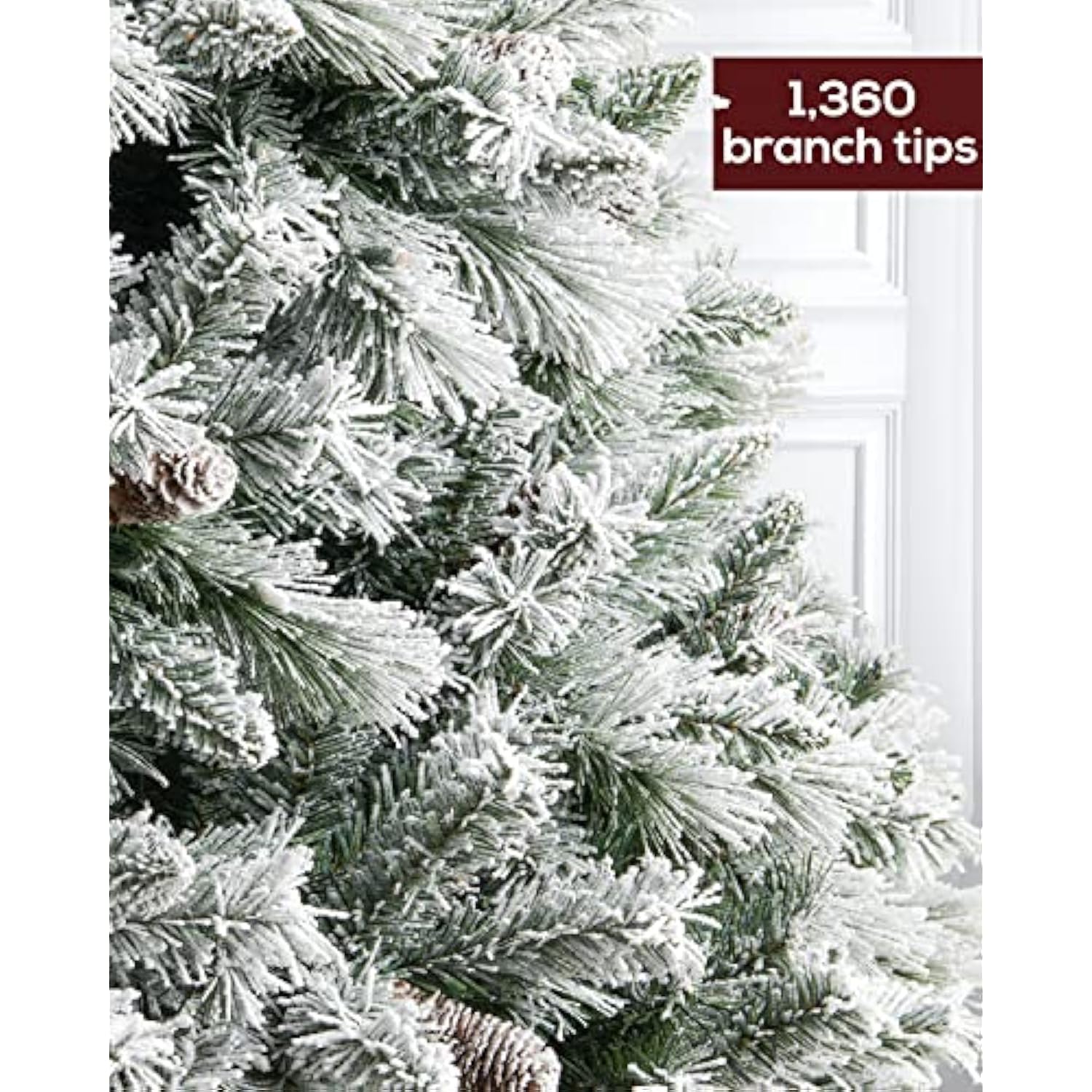 Pre-Lit Christmas Tree 7.5Ft Snow Flocked, Artificial Spruce, 600 Clear Lights, Feel Real Hinged Xmas Trees