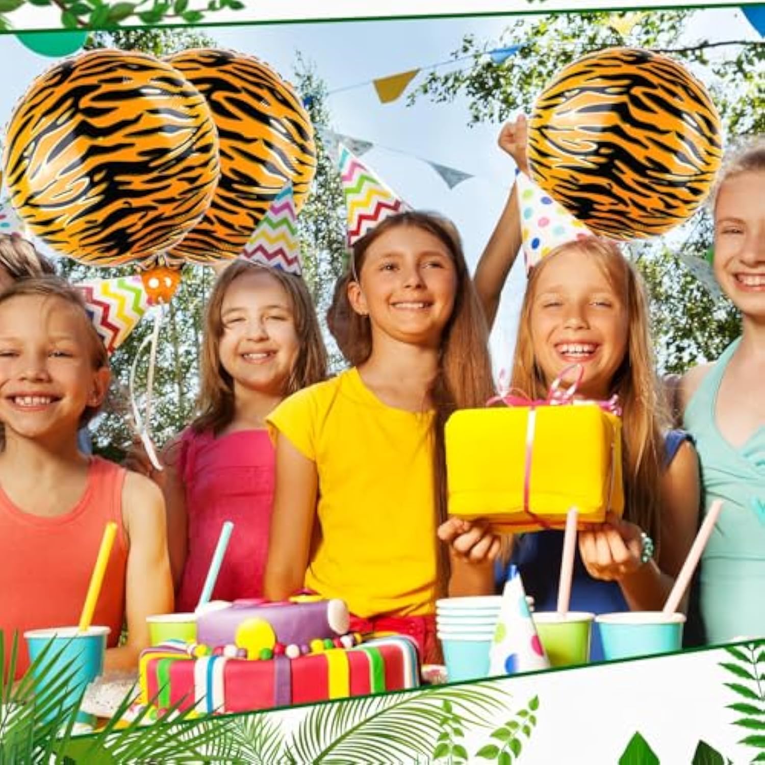 12 Pcs 18 Inch Tiger Print Aluminum Foil Balloons For Zoo Themed Jungle Safari Birthday Decorations (Animal Wildlife)